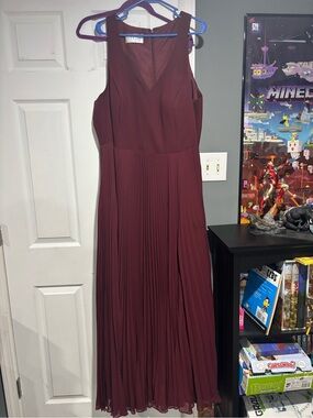 Azazie Sleeveless Pleated Maxi Dress in Wine